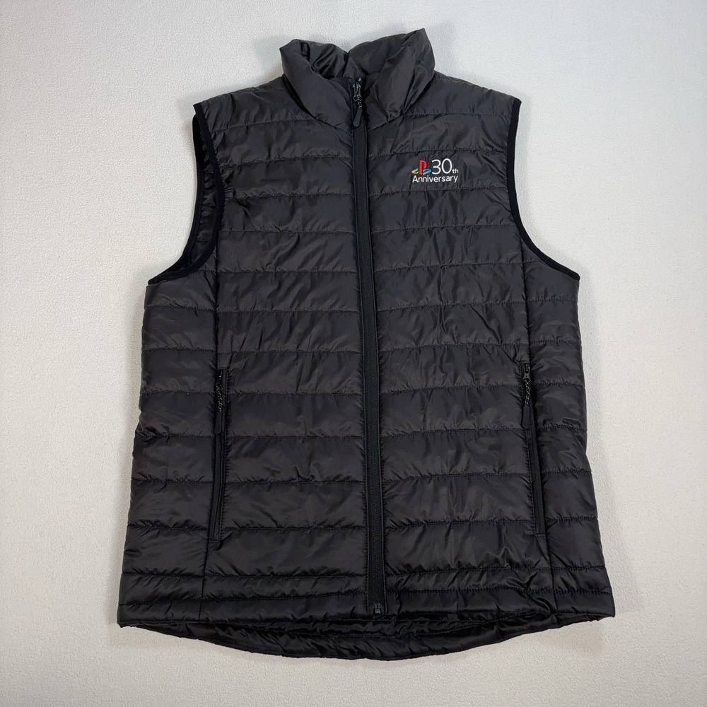PlayStation Quilted Puffer Vest Men's S Black 30th Anniversary Full Zip Employee